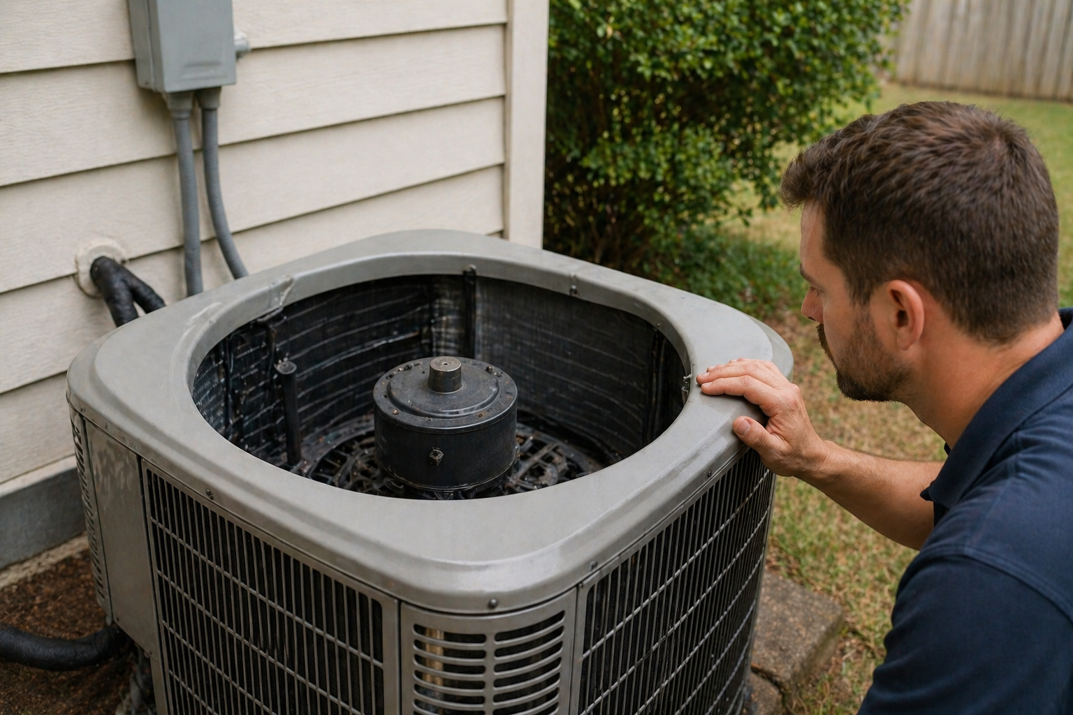 Inspecting an AC unit with the fan not spinning while the system is on
