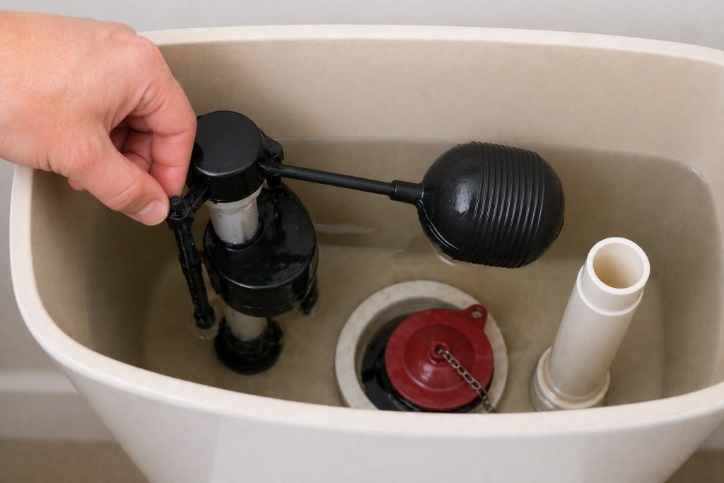 adjusting toilet float inside tank to fix running toilet