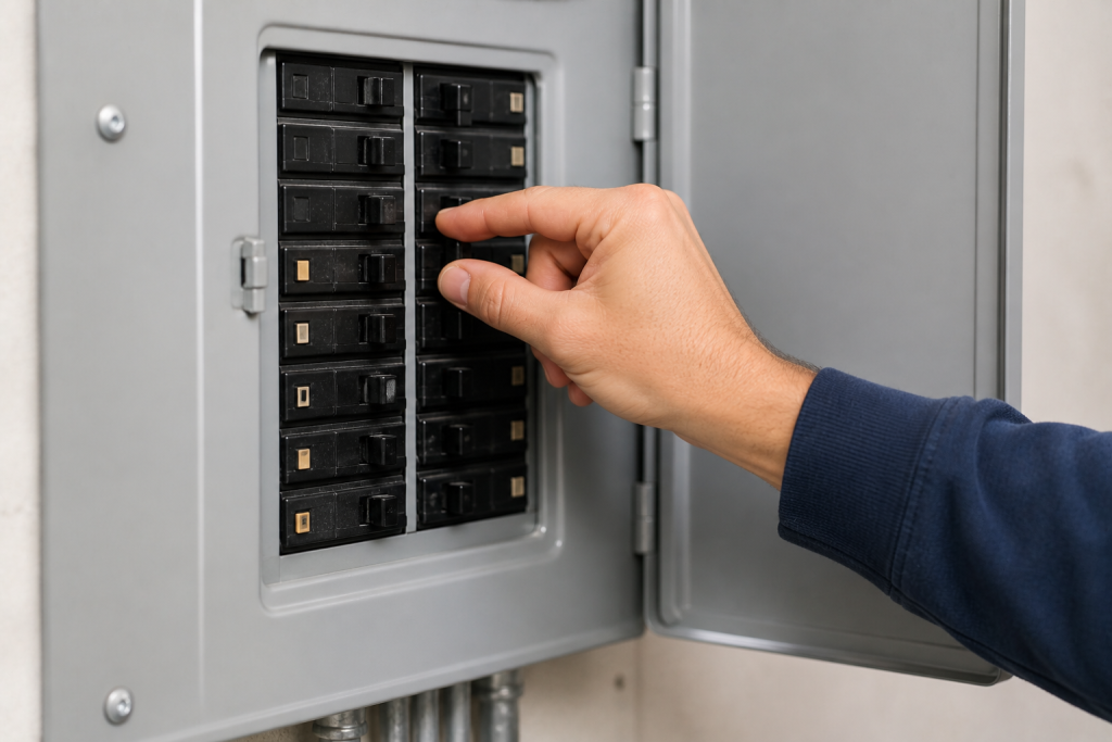 Checking circuit breaker panel to restore power to AC unit not cooling