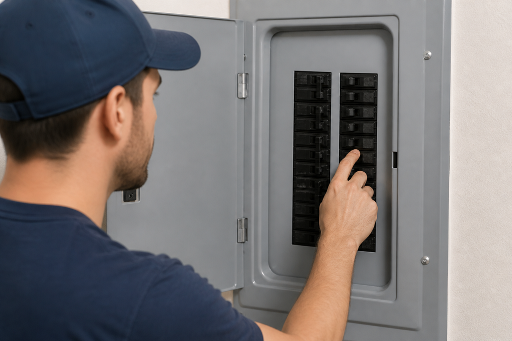 Checking circuit breaker panel for tripped switch causing AC not turning on