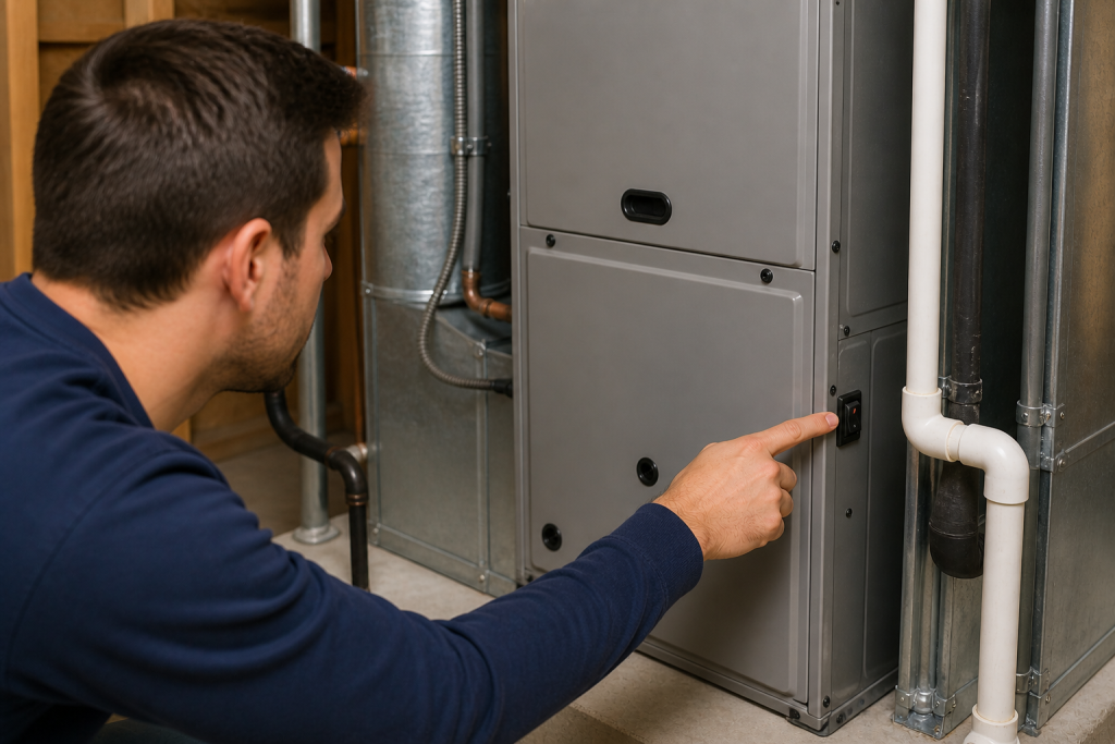 Checking furnace or air handler power switch to restore AC system operation