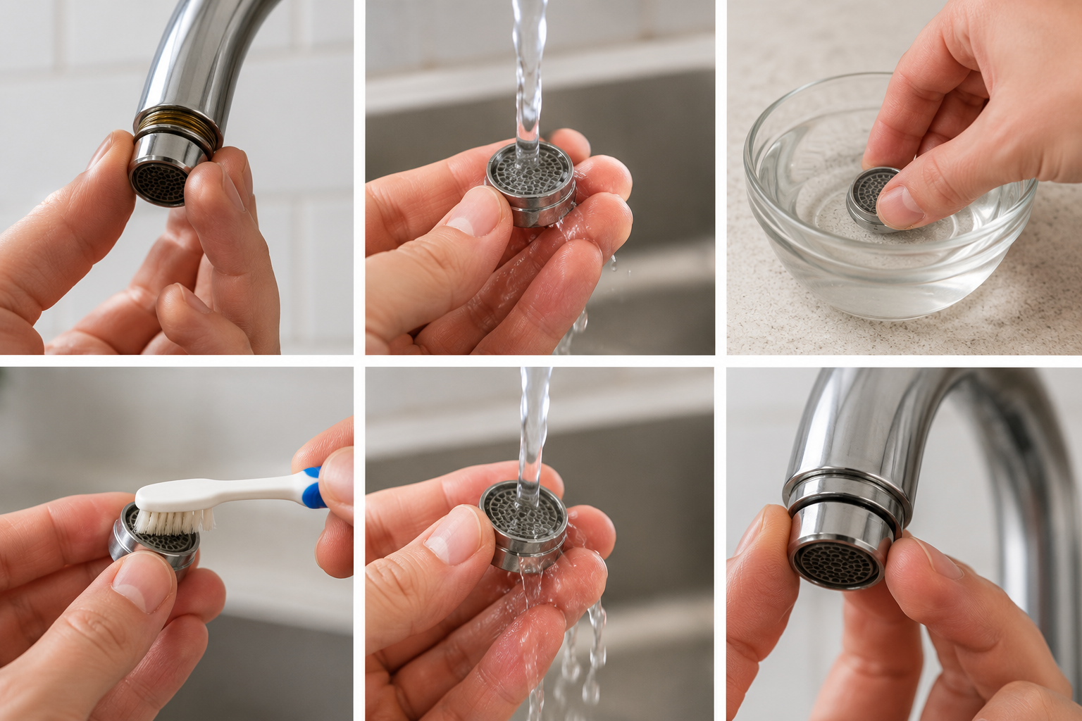 Cleaning a kitchen faucet aerator to fix low water pressure in kitchen sink