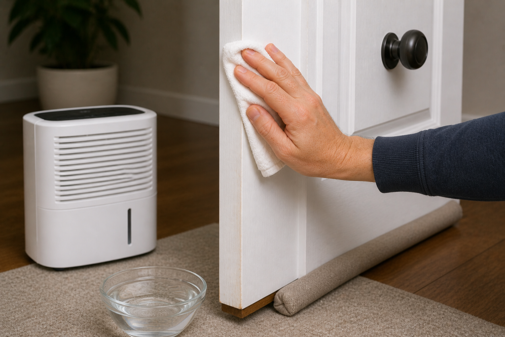 Reducing humidity to fix swollen door edge that sticks when closing