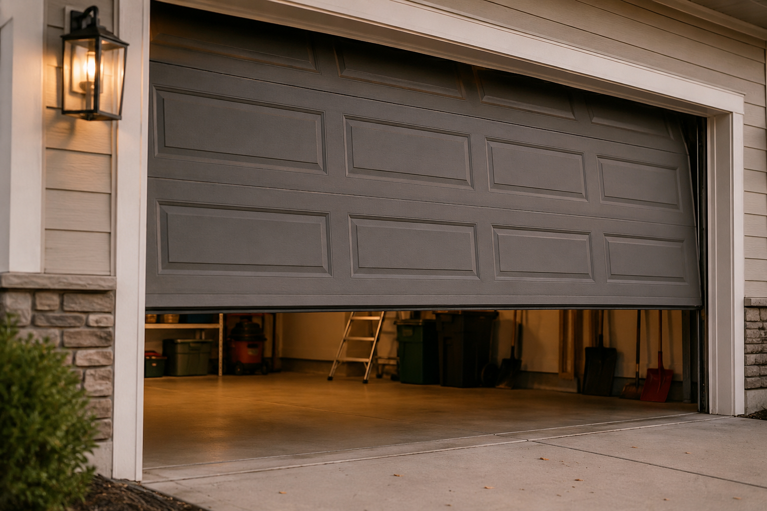 garage door partially closed with opener problem in suburban home garage