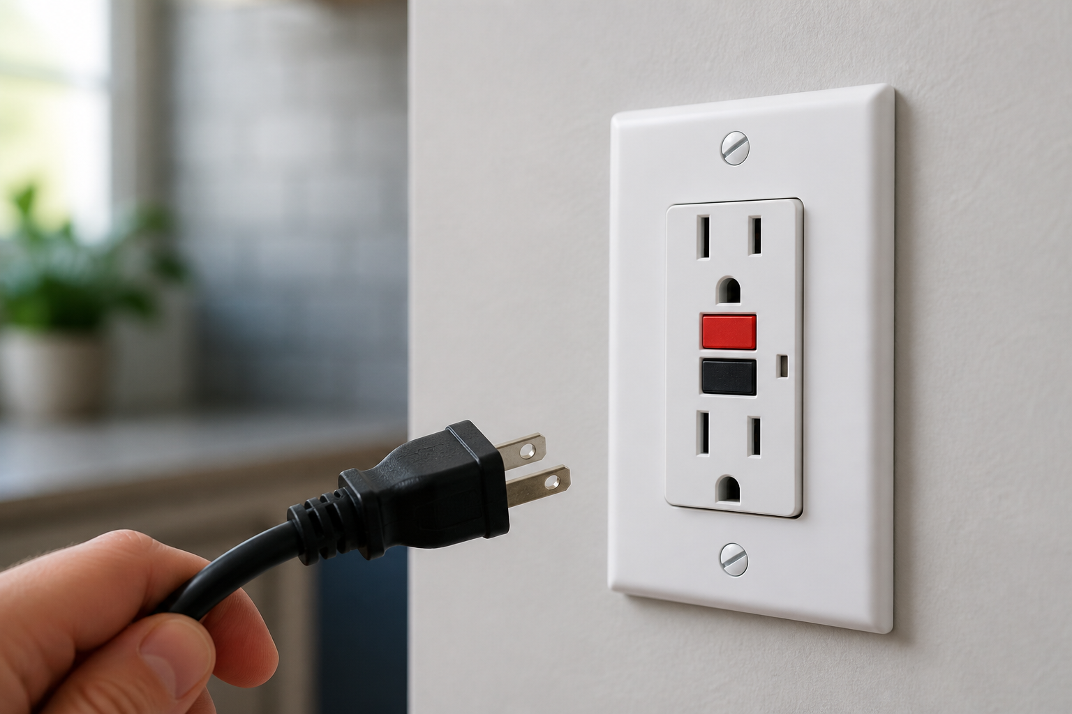GFCI outlet with reset and test buttons tripping while unplugging a power cord indoors