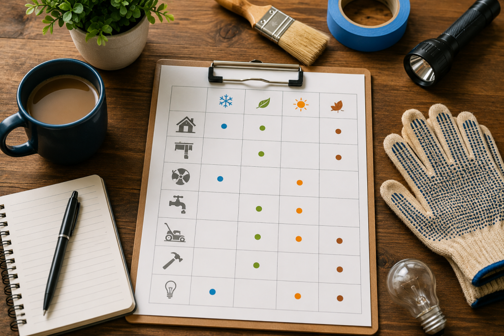 Home maintenance calendar and checklist planner for organizing household maintenance tasks
