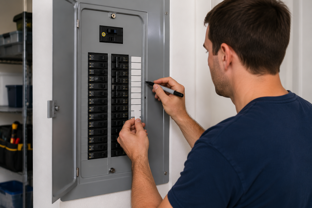 Labeling breakers inside a residential electrical panel for home safety and maintenance