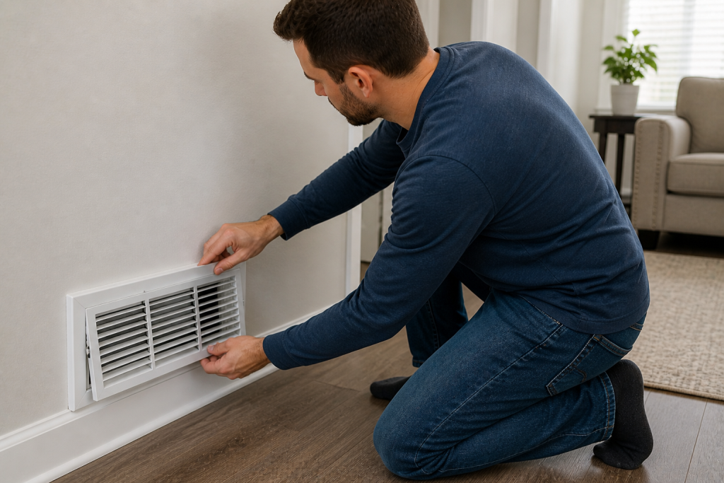 Opening air vent register to improve airflow and fix AC blowing warm air