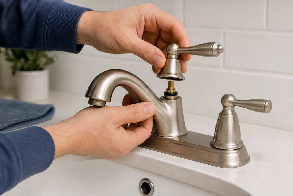 Reassembling faucet handle after repair to fix a dripping sink
