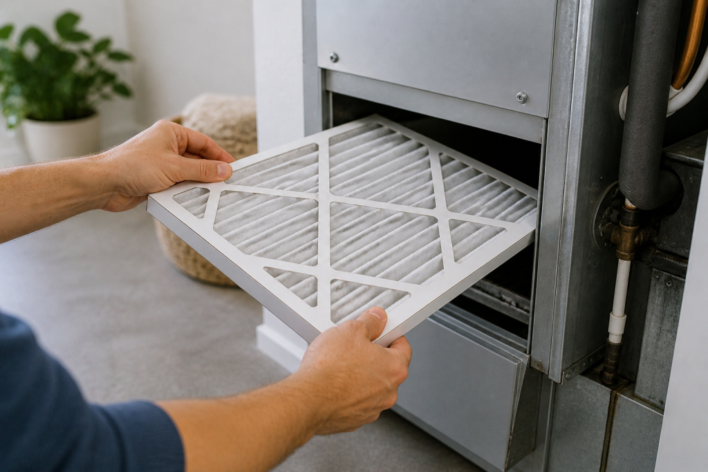 Replacing HVAC air filter to improve airflow and fix AC blowing warm air
