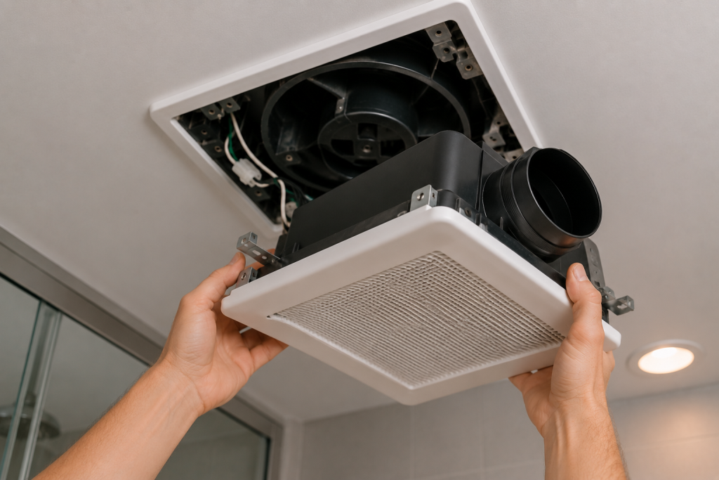 Installing a new bathroom exhaust fan not working after removing an old ventilation fan unit from the ceiling