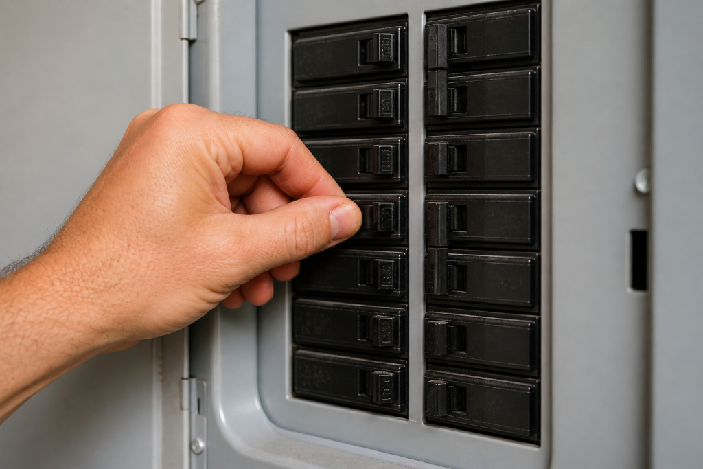 Resetting circuit breaker in electrical panel to fix AC fan not spinning issue