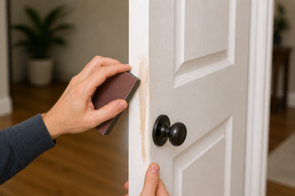 Sanding door edge to remove sticking area and improve smooth closing