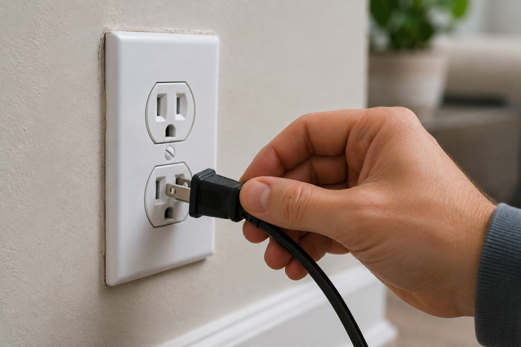 person testing a loose electrical plug connection in a wall outlet during home electrical troubleshooting