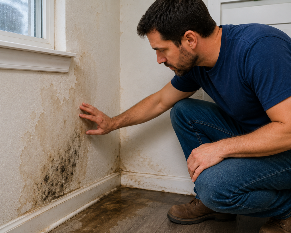 water stains on a ceiling and damaged wall caused by hidden plumbing leaks and moisture problems inside a home