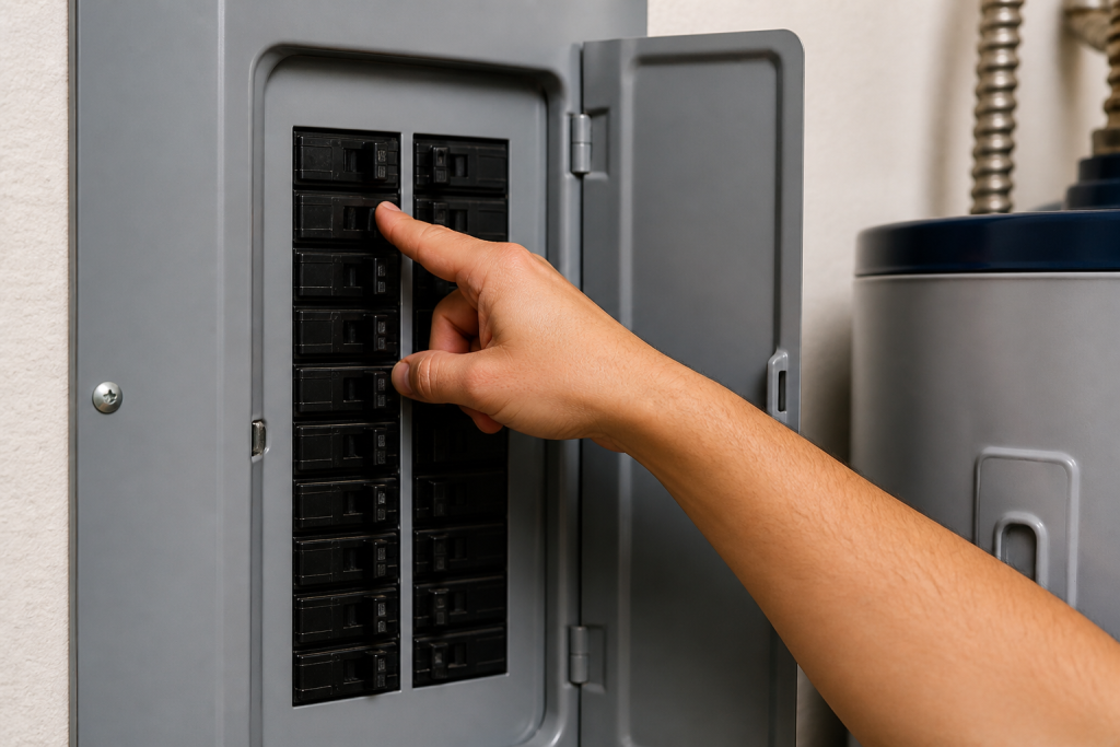 hand resetting circuit breaker for electric water heater power supply check