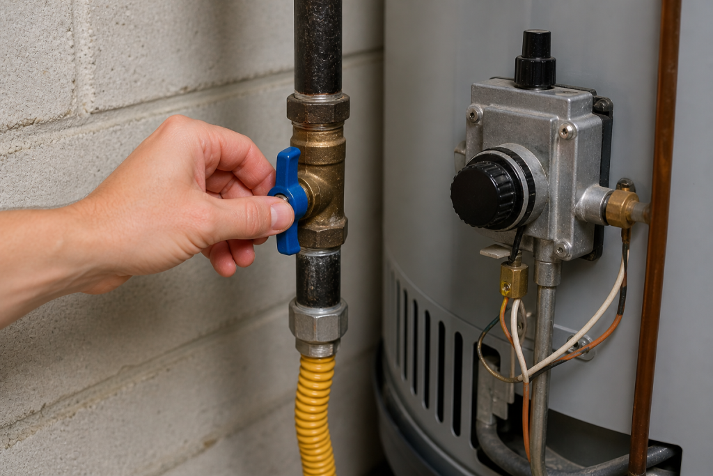 checking gas supply valve and line connected to gas water heater