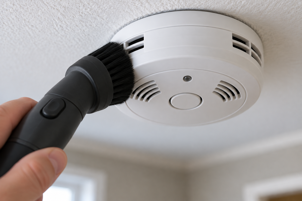 Cleaning smoke detector vents with a vacuum brush attachment